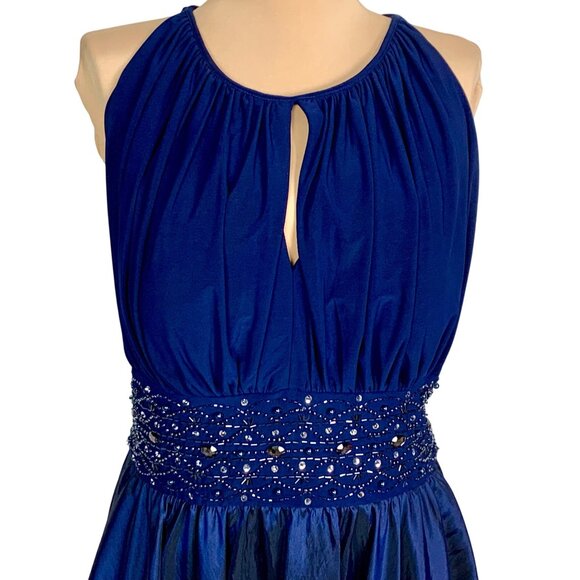 Jessica Howard Beaded Waist Keyhole Neck Cocktail Dress 14 Navy Blue Chiffon - Picture 3 of 10